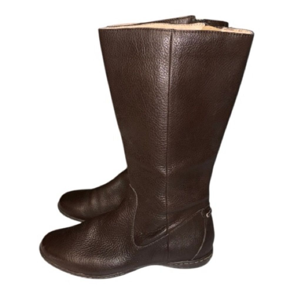 Lands End Brown Leather Mid Calf Zipper Boots Womens 8